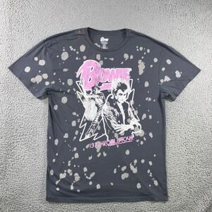 David Bowie Graphic T-Shirt Men S/M Gray Bleach Splatter 1972 World Tour Rock